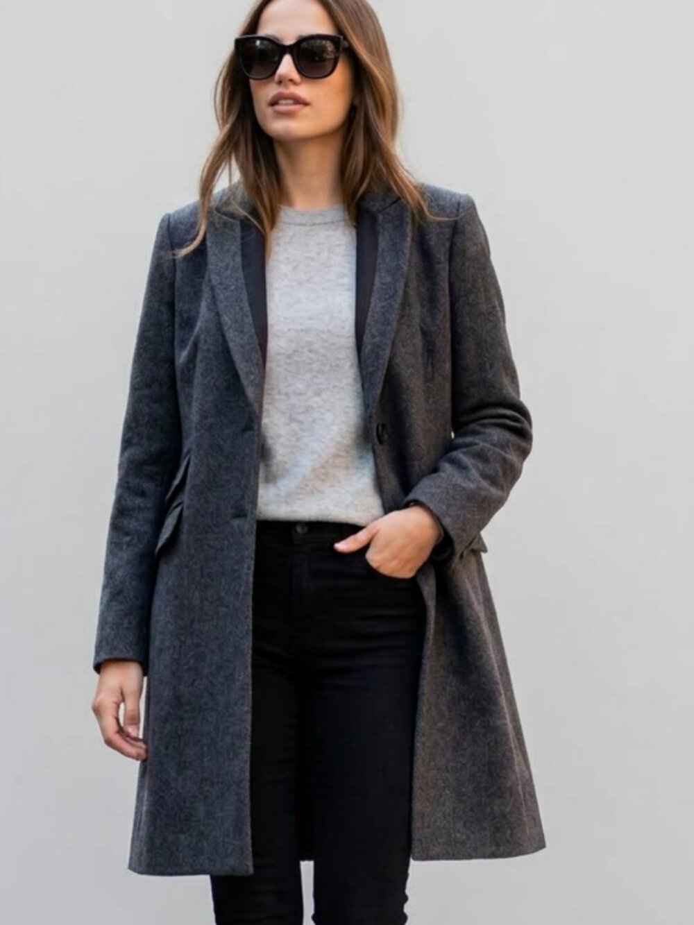 Laundry By Shelli Segal Wool Blend Coat with Velvet Trim Charcoal Grey Size 10
